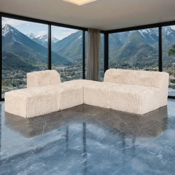 English Elm Contemporary Plush Faux Fur Square Ottoman High Density Foam Modular Living Room Accent Sand B2741P598413