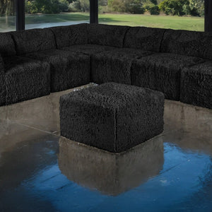 English Elm Contemporary Plush Faux Fur Square Ottoman High Density Foam Modular Living Room Accent Black B2741P598421