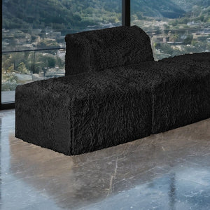 English Elm Contemporary Plush Faux Fur Square Ottoman High Density Foam Modular Living Room Accent Black B2741P598421