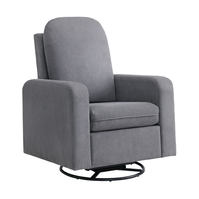 English Elm Glider Swivel Chair with Box Cushion Rubberwood Frame for Living Room Nursery Use Dark Gray B2741P598434