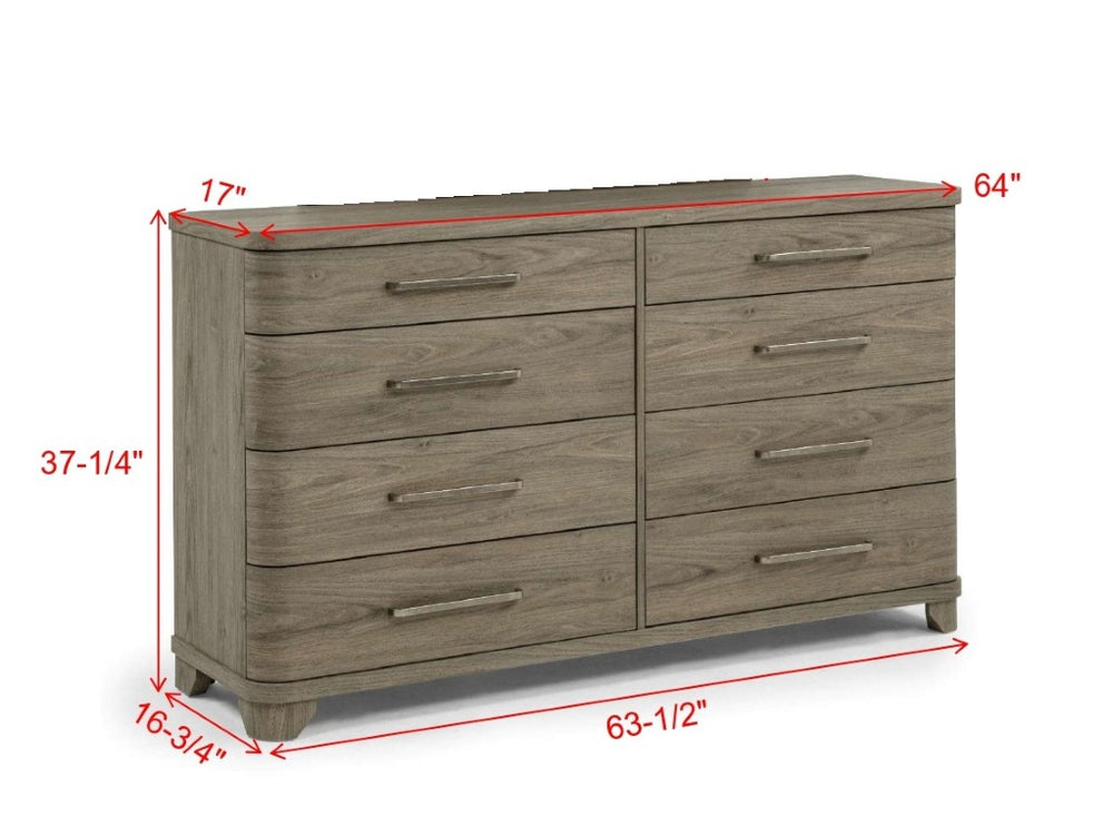 English Elm Contemporary Eight Drawer Dresser Driftwood Grey Wood Grain Finish Bedroom Storage B2741P601045