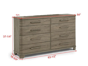 English Elm Contemporary Eight Drawer Dresser Driftwood Grey Wood Grain Finish Bedroom Storage B2741P601045