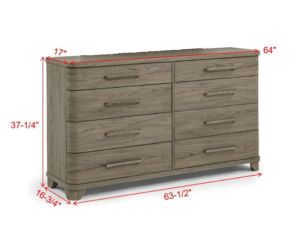 English Elm Contemporary Eight Drawer Dresser Driftwood Grey Wood Grain Finish Bedroom Storage B2741P601045