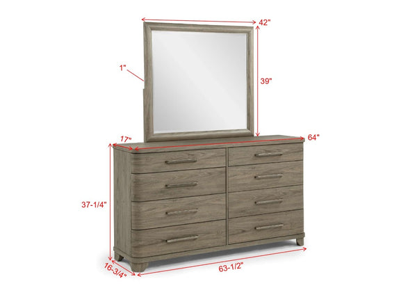 English Elm Contemporary Eight Drawer Dresser Driftwood Grey Wood Grain Finish Bedroom Storage B2741P601045