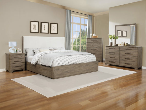 English Elm Contemporary Eight Drawer Dresser Driftwood Grey Wood Grain Finish Bedroom Storage B2741P601045