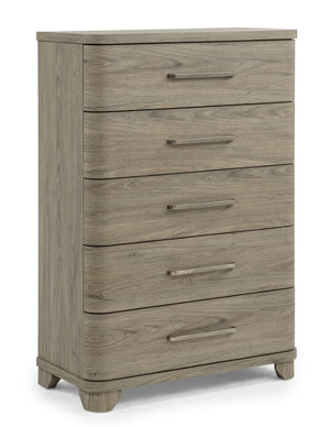 English Elm Contemporary Five Drawer Tall Chest Driftwood Finish Rounded Edges Bedroom Storage B2741P601212