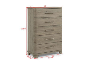 English Elm Contemporary Five Drawer Tall Chest Driftwood Finish Rounded Edges Bedroom Storage B2741P601212