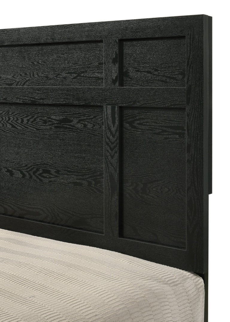 English Elm 1Pc Queen Bed Bold Geometric Headboard Black Wood Frame Contemporary Bedroom B2741P602678