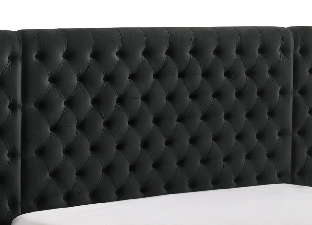 English Elm Black King Upholstered Headboard Tall Button Tufted Plush Fabric Contemporary Bedroom B2741P604677