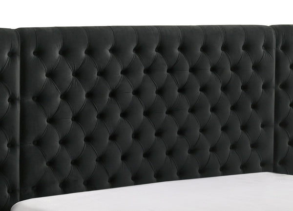 English Elm Black King Upholstered Headboard Tall Button Tufted Plush Fabric Contemporary Bedroom B2741P604677