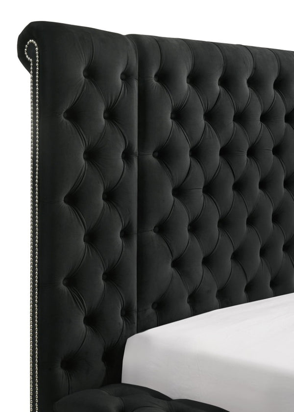 English Elm Black King Upholstered Headboard Tall Button Tufted Plush Fabric Contemporary Bedroom B2741P604677