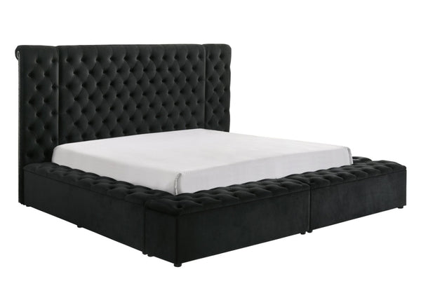 English Elm Black King Upholstered Headboard Tall Button Tufted Plush Fabric Contemporary Bedroom B2741P604677