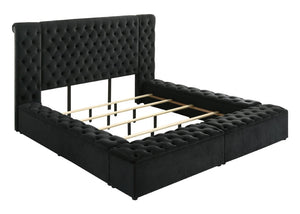 English Elm Black King Upholstered Headboard Tall Button Tufted Plush Fabric Contemporary Bedroom B2741P604677