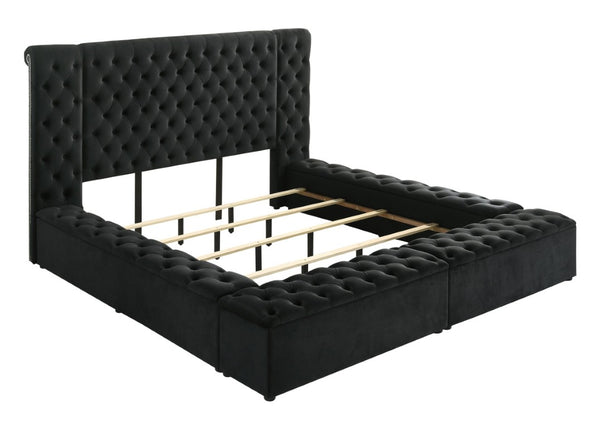 English Elm Black King Upholstered Headboard Tall Button Tufted Plush Fabric Contemporary Bedroom B2741P604677