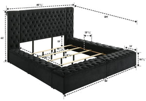 English Elm Black King Upholstered Headboard Tall Button Tufted Plush Fabric Contemporary Bedroom B2741P604677