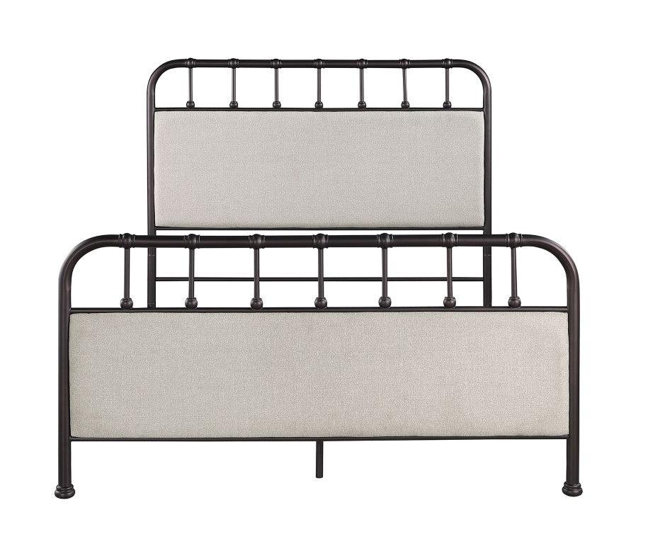 English Elm Industrial Queen Bed Fabric Upholstered Frame with Dark Copper Accents and Curved Edges B2741P609108