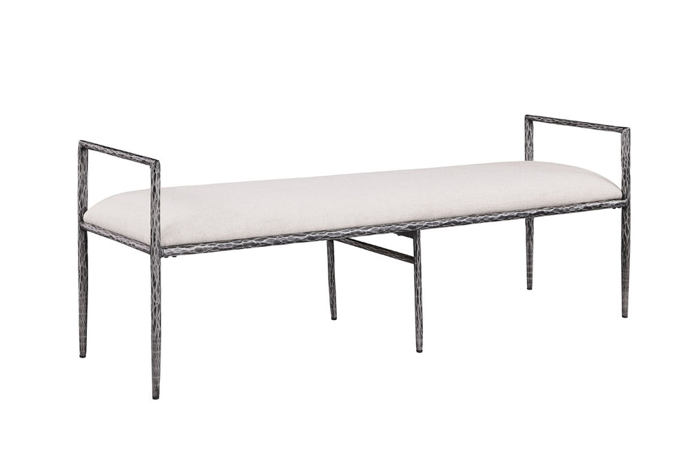 English Elm Contemporary Hammered Steel Upholstered Bench with Matte Finish for Bedroom or Entryway Gunmetal B2741P611085