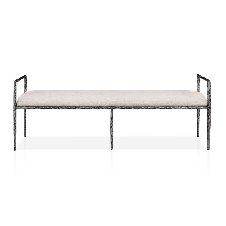 English Elm Contemporary Hammered Steel Upholstered Bench with Matte Finish for Bedroom or Entryway Gunmetal B2741P611085