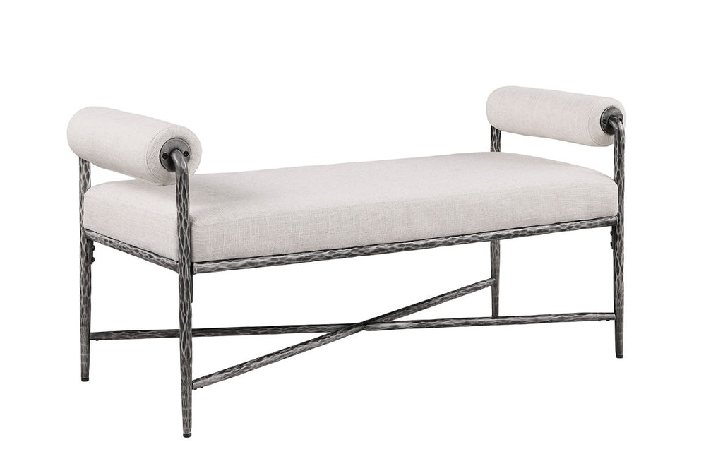 English Elm 1Pc Upholstered Bedroom Bench Gunmetal Steel Frame Padded Seat Industrial Modern B2741P615472