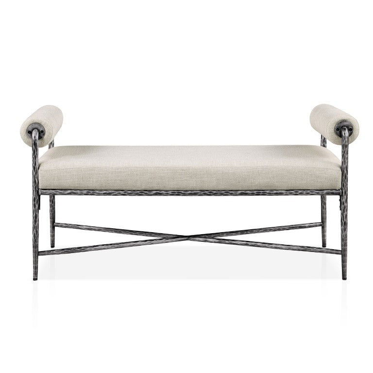 English Elm 1Pc Upholstered Bedroom Bench Gunmetal Steel Frame Padded Seat Industrial Modern B2741P615472