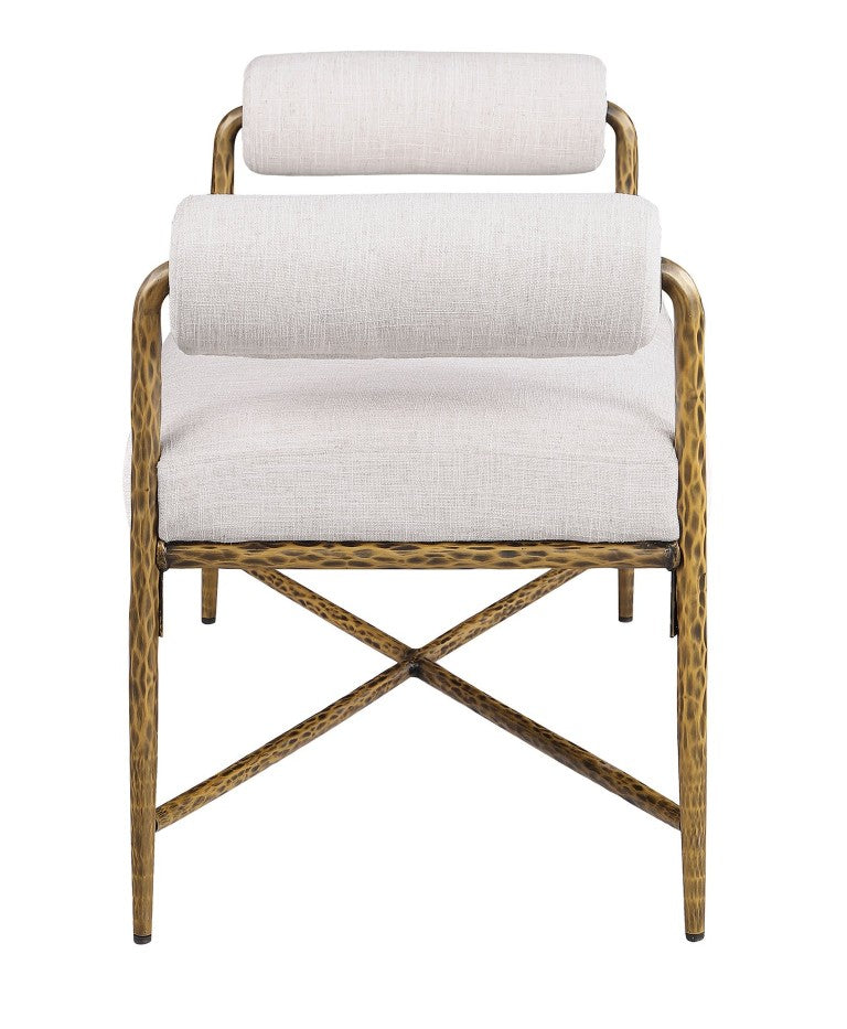 English Elm 1Pc Upholstered Bench Hammered Matte Gold Steel Frame Padded Arms Bedroom Glam Accent B2741P615473