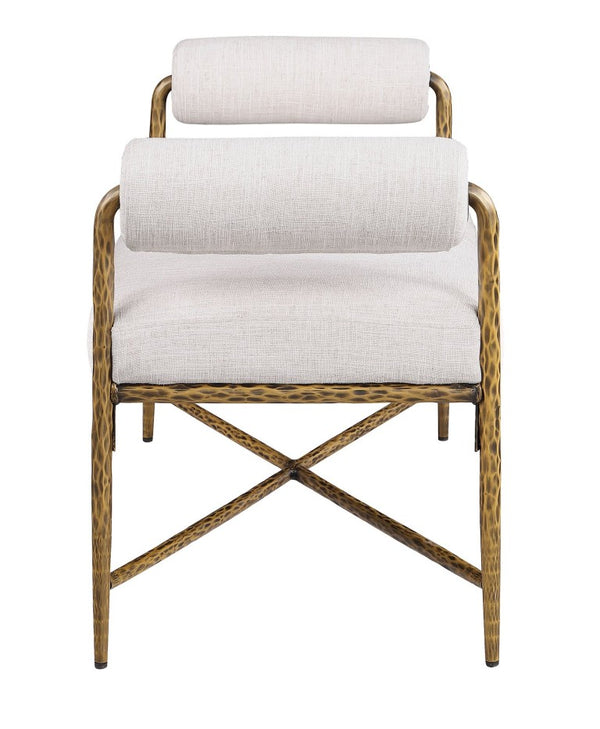 English Elm 1Pc Upholstered Bench Hammered Matte Gold Steel Frame Padded Arms Bedroom Glam Accent B2741P615473