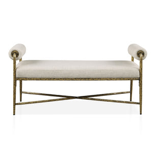 English Elm 1Pc Upholstered Bench Hammered Matte Gold Steel Frame Padded Arms Bedroom Glam Accent B2741P615473
