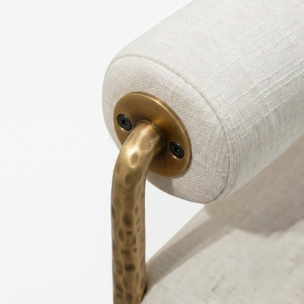 English Elm 1Pc Upholstered Bench Hammered Matte Gold Steel Frame Padded Arms Bedroom Glam Accent B2741P615473