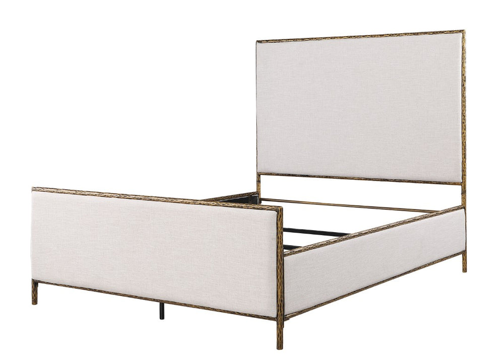 English Elm Forged Steel Eastern King Bed Upholstered Headboard with Sculptural Curved Metal Frame Gold B2741P615479