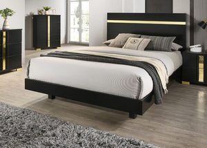 English Elm Black Twin Platform Bed with LED Underbed Lighting and Gold Acrylic Headboard Trim B2741S00178