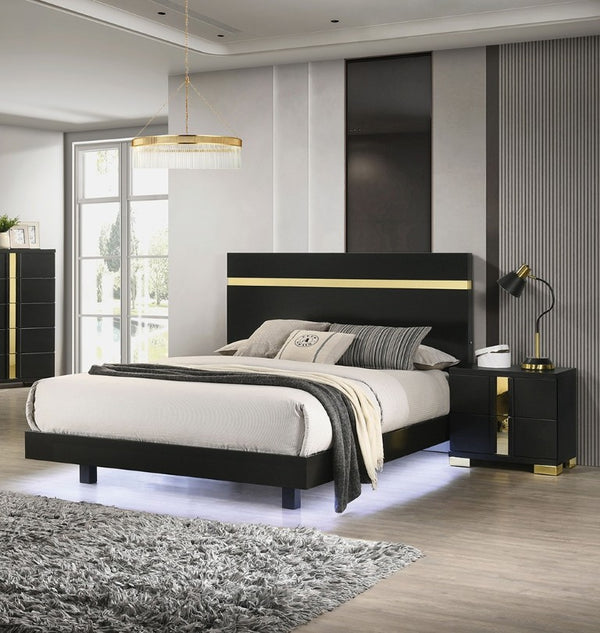 English Elm Modern Twin Platform Bedroom Set with LED Lighting Acrylic Trim and Two Nightstands B2741S00186