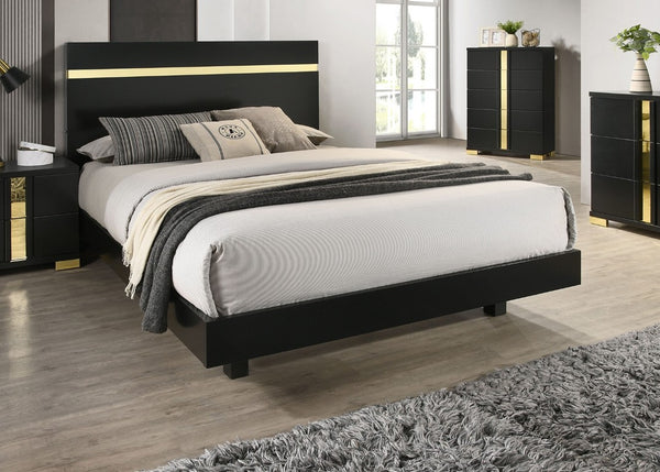 English Elm Modern Twin Platform Bedroom Set with LED Lighting Acrylic Trim and Two Nightstands B2741S00186