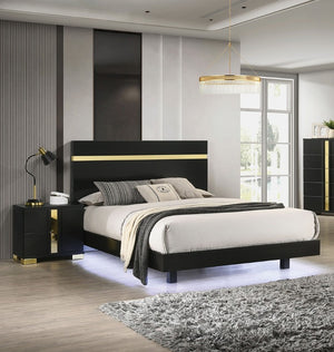 English Elm Modern Twin Platform Bedroom Set with LED Lighting Acrylic Trim and Two Nightstands B2741S00186