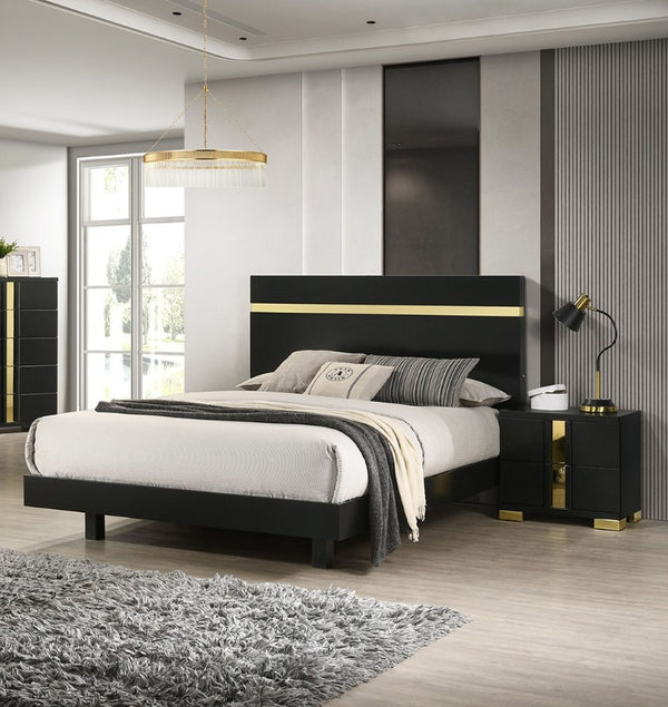 English Elm Modern Twin Platform Bedroom Set with LED Lighting Acrylic Trim and Two Nightstands B2741S00186