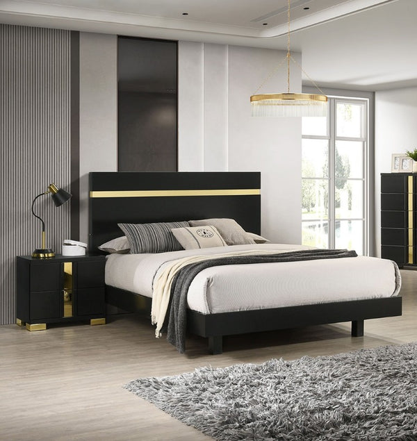 English Elm Modern Twin Platform Bedroom Set with LED Lighting Acrylic Trim and Two Nightstands B2741S00186