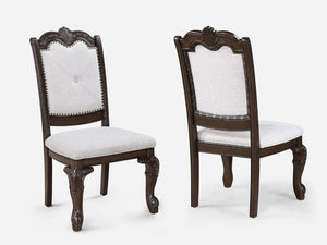 English Elm Formal Solid Wood Nine Piece Dining Set with Carved Pedestal Table and Upholstered Chairs B2741S00514
