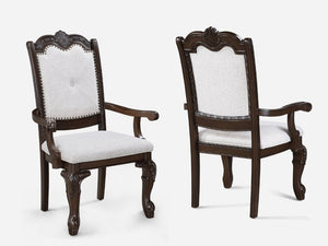 English Elm Formal Solid Wood Nine Piece Dining Set with Carved Pedestal Table and Upholstered Chairs B2741S00514