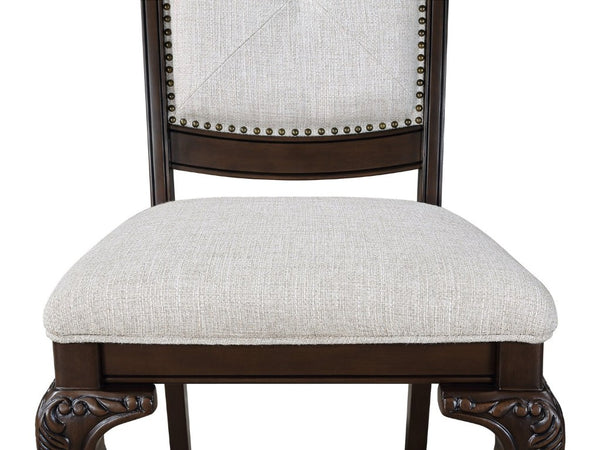 English Elm Formal Solid Wood Nine Piece Dining Set with Carved Pedestal Table and Upholstered Chairs B2741S00514