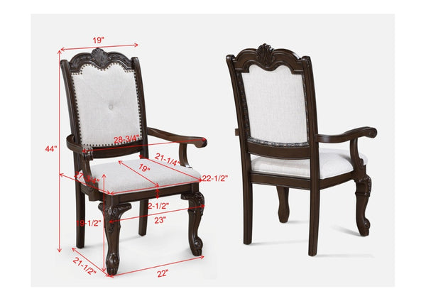 English Elm Formal Solid Wood Nine Piece Dining Set with Carved Pedestal Table and Upholstered Chairs B2741S00514
