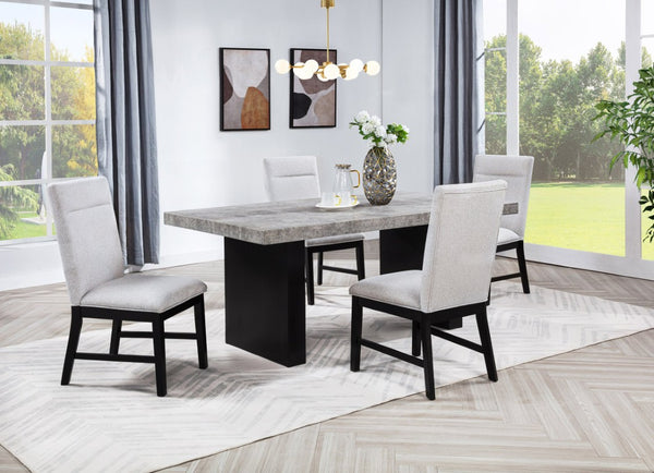 English Elm 1Pc Weathered Gray Wood Rectangular Dining Table Dual Pedestal Base Seats Six B2741S00523