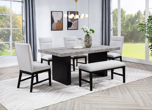 English Elm 1Pc Weathered Gray Wood Rectangular Dining Table Dual Pedestal Base Seats Six B2741S00523