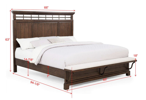 English Elm 1Pc Solid Wood Queen Bed Greige Finish Rustic Contemporary Frame with Footboard Bench B2741S00951
