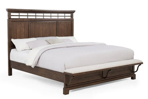 English Elm 3Pc Queen Bedroom Set Solid Wood Panel Bed with Footboard Bench and Two Nightstands B2741S00953
