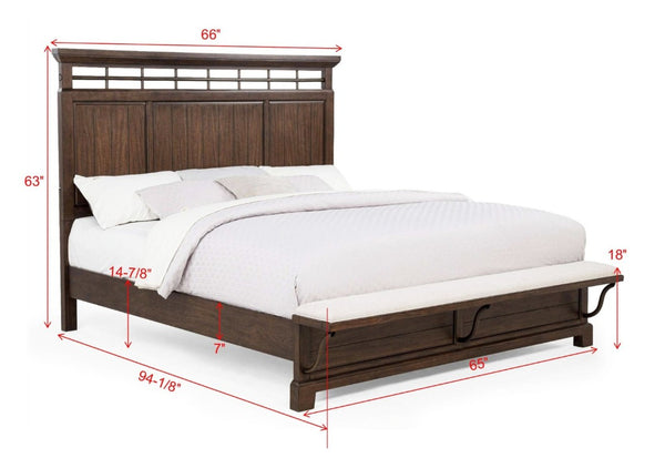 English Elm 3Pc Queen Bedroom Set Solid Wood Panel Bed with Footboard Bench and Two Nightstands B2741S00953