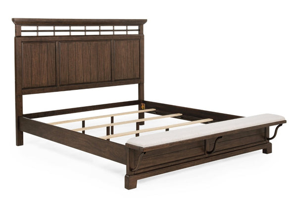 English Elm 3Pc Queen Bedroom Set Solid Wood Panel Bed with Footboard Bench and Two Nightstands B2741S00953