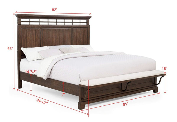 English Elm 3Pc Solid Wood King Bedroom Set with Panel Bed Footboard Bench and Matching Nightstands B2741S00954