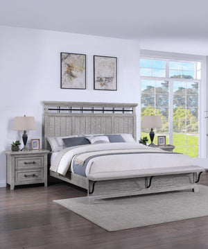 English Elm 3pc Solid Wood Queen Bedroom Set with Footboard Bench and Greige Grain Finish B2741S00955