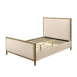 English Elm Natural Oak Trim King Panel Bed Beige Upholstered Headboard with Slat Support B2741S00958