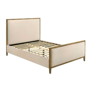 English Elm Natural Oak Trim King Panel Bed Beige Upholstered Headboard with Slat Support B2741S00958