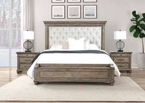 English Elm Traditional Eastern King Bedroom Set Tufted Headboard Aged Oak Finish with Storage Bench B2741S00962